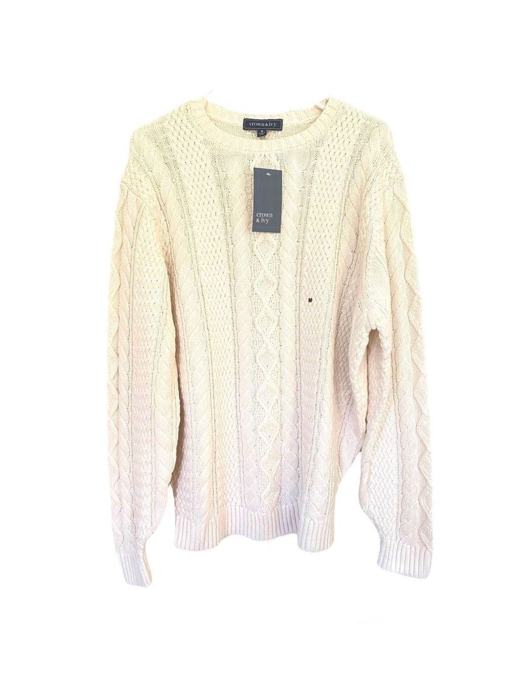 Crown & Ivy Cotton Blend Cable Knit Sweater Sz M